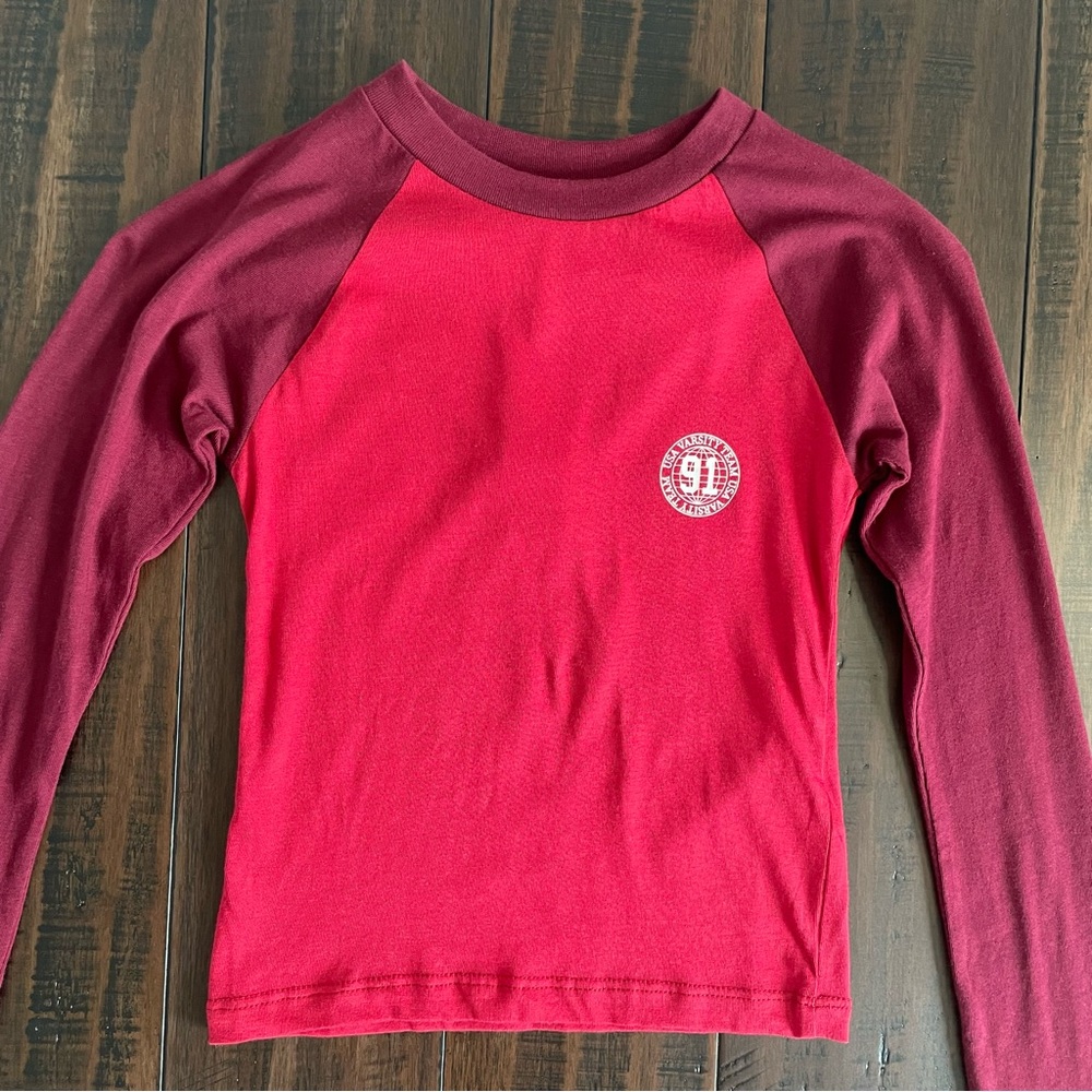 Topshop Red Varsity Raglan Long Sleeve Crop Top NWT - Picture 4 of 12